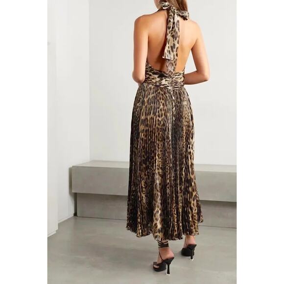 NWT Dolce & Gabbana Leopard Print Halter Neck Pleated Midi Dress S 40 - Picture 2 of 8